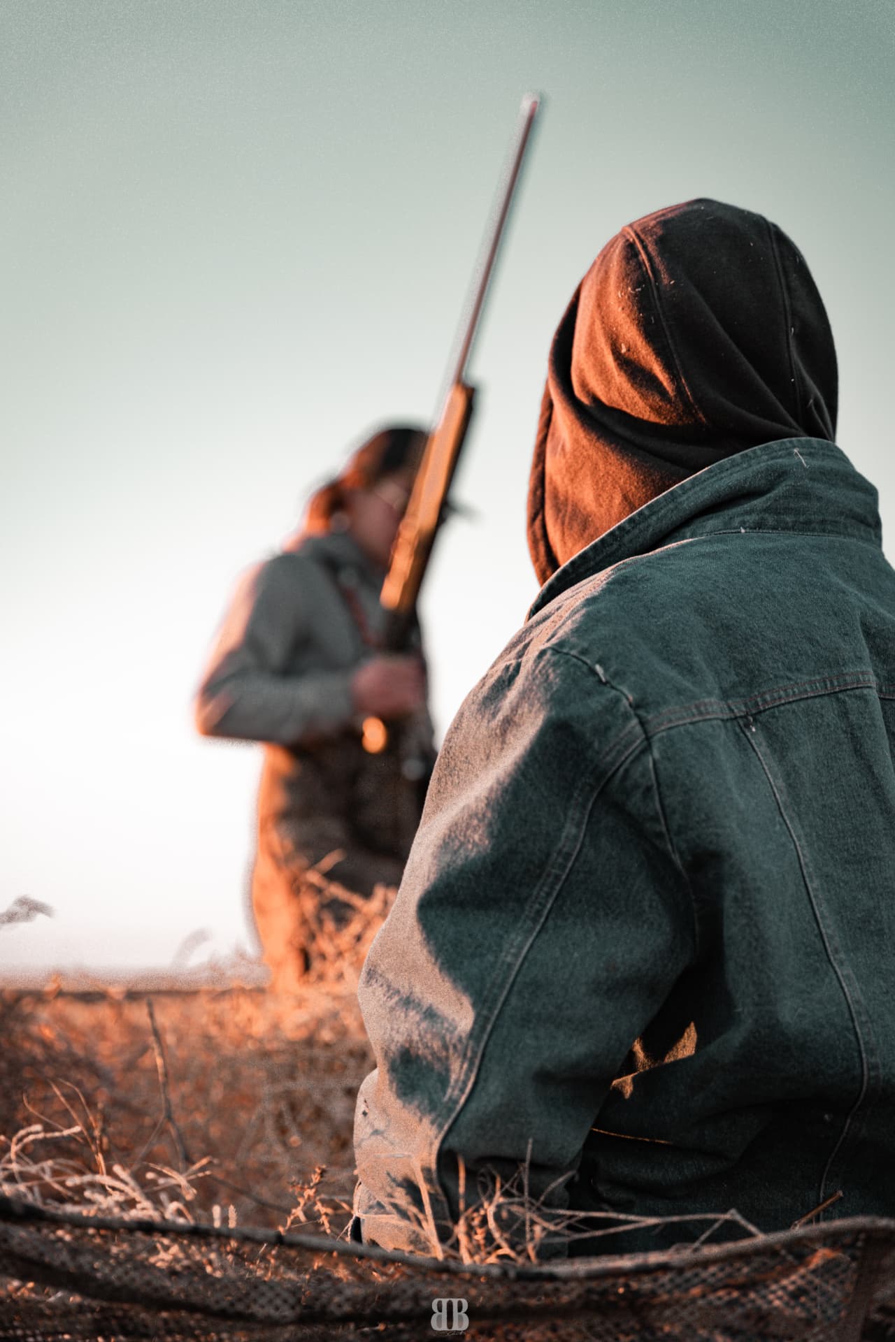 Hunters in the blind at sunrise