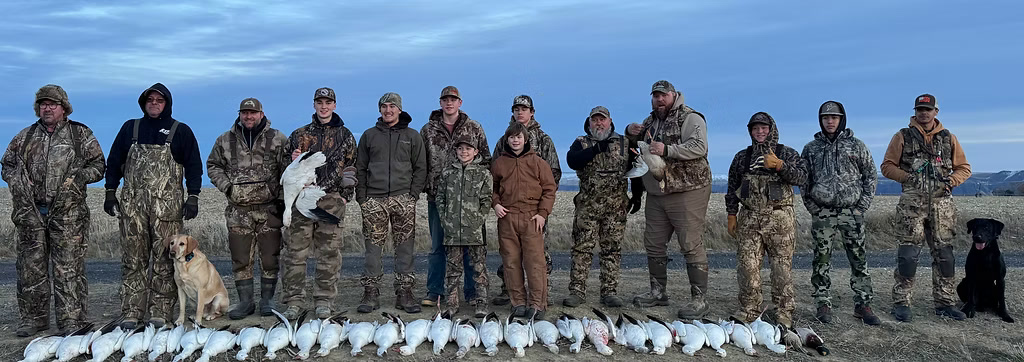 Large group with a pile of snow geese
